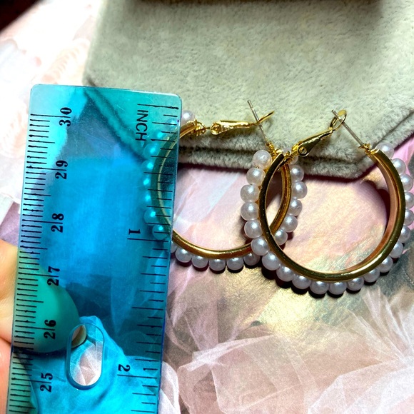 White Faux Pearl Hoop Earrings - Picture 4 of 4